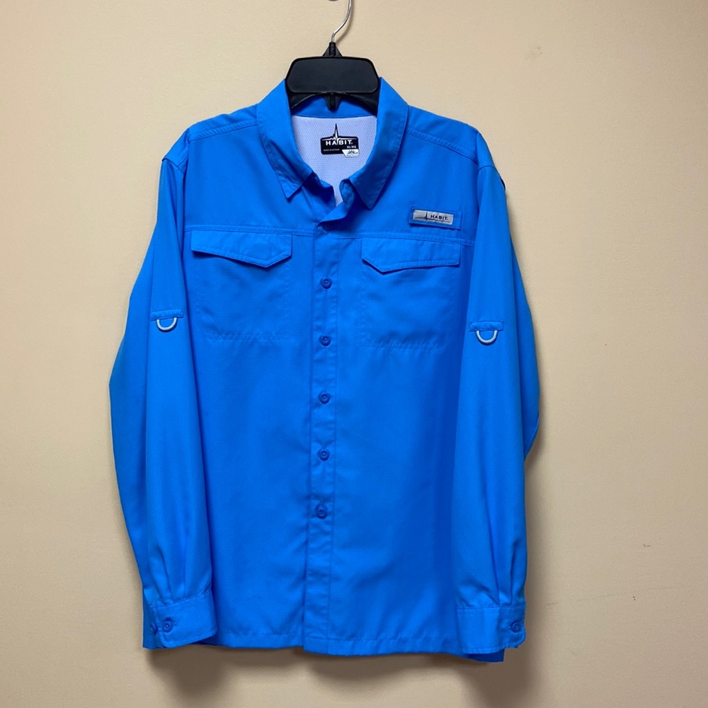Habit long sleeve blue fishing shirt big boys size XL